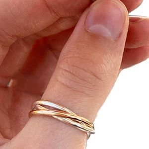 Rolling Sterling and Gold 3 Strand Thumb Ring